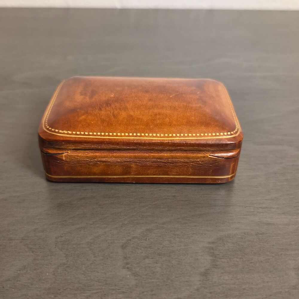 Vintage Mid-Century Florentine Leather Trinket Box Made in Florence, Italy